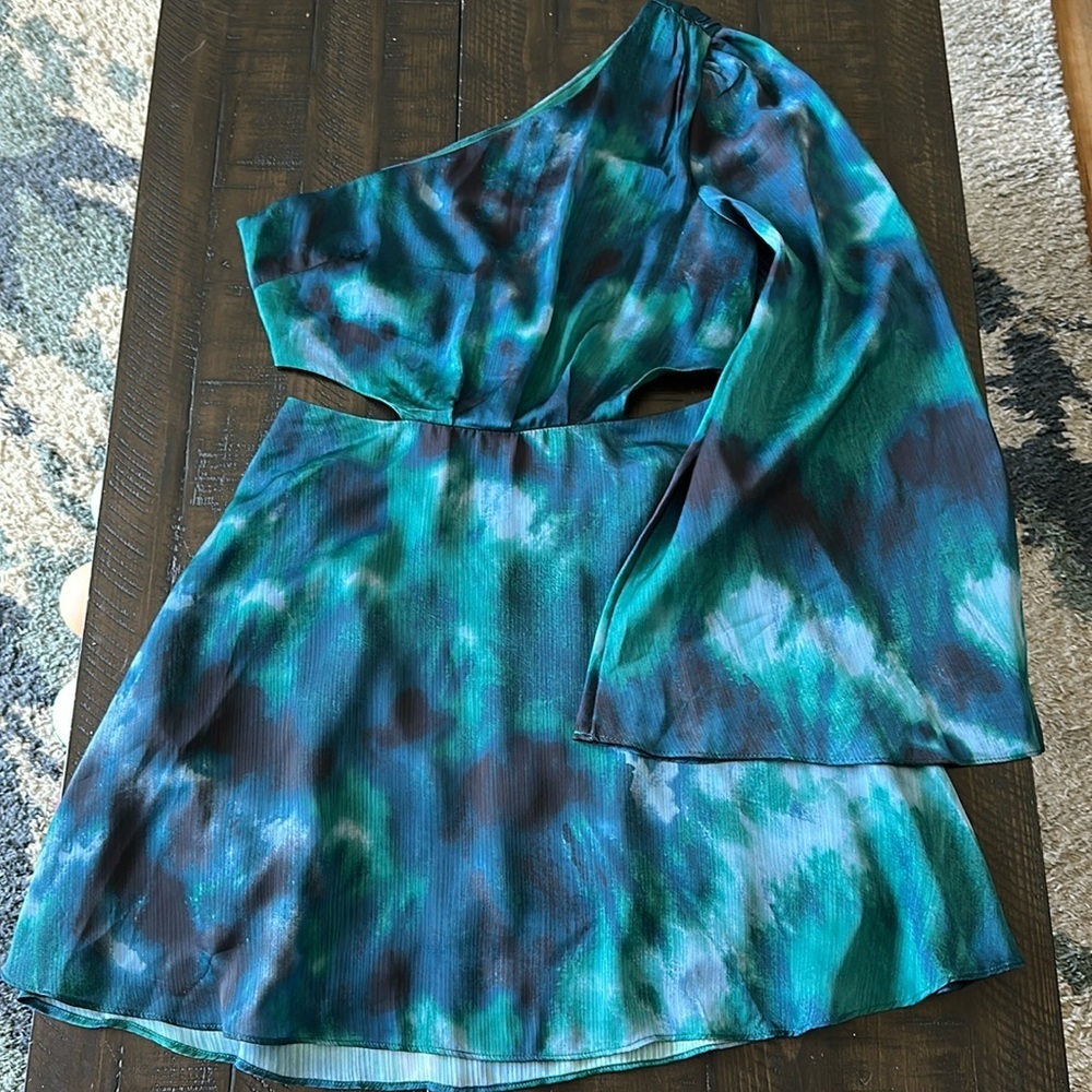 Free People Arianna One Shoulder Mini Dress Size 8 Tie Dye Cutout Sexy Party - Picture 15 of 16